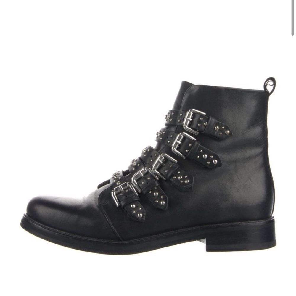 Maje Black Buckle Strap Leather Ankle Boots
